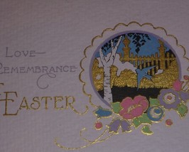 Vintage Art Deco Folding Easter Card With Bird &amp; Scene, Flowers, Ribbon Tie - £3.79 GBP