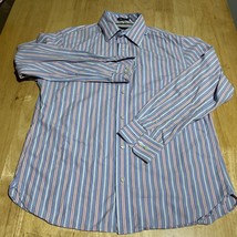 American Eagle Men&#39;s Blue Issue L/S Button Up Blue/Red Striped Dress Shi... - $244.36 MXN