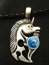 New Tribal Style Majestic Unicorn W Blue Swirl Inlay Pewter Pendant Adj Necklace - £6.78 GBP