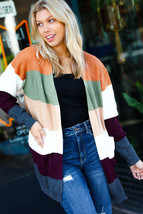 Perfectly You Plum &amp; Olive Color Block Open Cardigan - £29.89 GBP