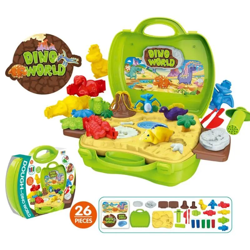 Clay Dinosaur Toys Set Magic Modeling Clay 26 Pieces Safe &amp; Non Toxic 3D - £25.19 GBP