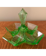 Vintage Green Vaseline / Uranium Glass 4 Section Candy Dish - $93.49