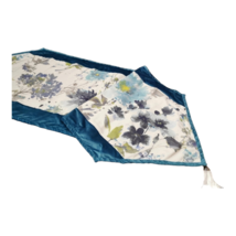 Luxury Table Runner, High Quality Blue Velvet, Floral Cotton, Quilted Ru... - £118.64 GBP