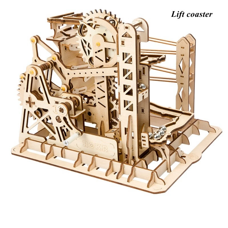 Robotime Rokr Marble Run Set 5 Kinds 3D Wooden Puzzle DIY Model -Lift coaster - $71.98