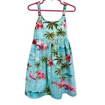 RJC Hawaiian Dress  Sundress Girls Size 6 Flamingos Palms Blue Pink Made in HI - £10.80 GBP