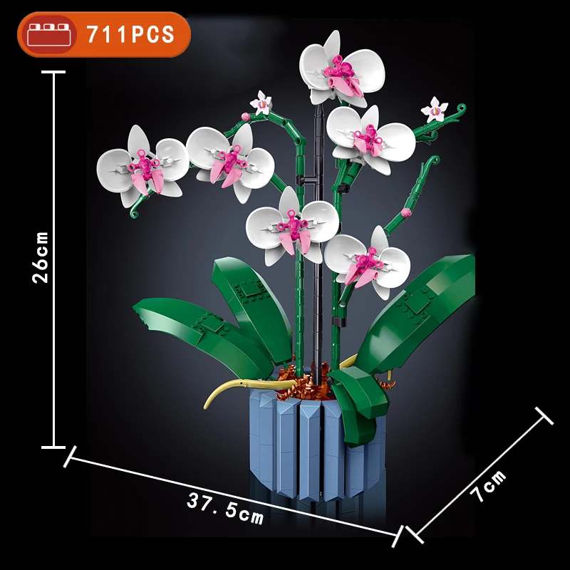 Play MOC 711pcs Bouquet Orchid block flower Succulents Potted Building Blocks 10 - £32.69 GBP