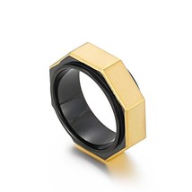 8mm Gold Steel Color Black Ring Polished Men&#39;s Stainless Steel Simple Fine Jewel - £9.31 GBP