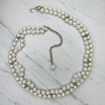 Chunky Faux Pearl Beaded Gold Tone Chain Link Belt Size Small S Medium M - £15.78 GBP