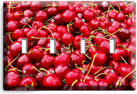 Sweet Red Farm Cherries 4 Gang Light Switch Plates Kitchen Dining Room Art Decor - £14.38 GBP