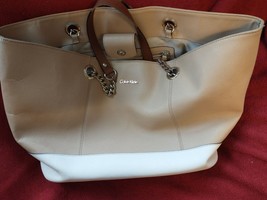 Calvin Klein Large Tote Handbag Tan &amp; White - £10.24 GBP