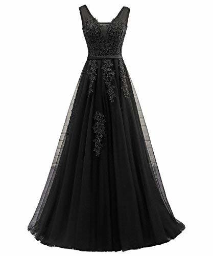 Kivary Custom Made V Neck Tulle Corset Formal Prom Evening Dress Bridesmaid Blac