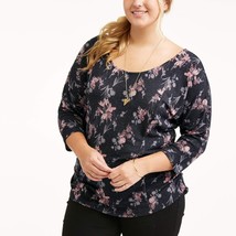 Faded Glory Women&#39;s Plus Size Side Cinch Back Bar Knit Top Size 3X 22-24 Floral - £12.08 GBP