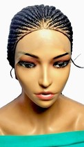 Black Cornrow Braided Wig Full Lace Baby Hair Wig Curly Tips French Curls - $99.00