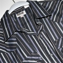 Mens Long Sleeve Western Pearl Snap Shirt Black Gray Stripe Vertical Rockabilly - £19.57 GBP