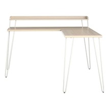 Pemberly Row Modern Wood/Metal L Desk with Riser in Light Brown - £182.79 GBP
