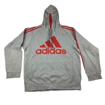 Adidas Hoodie Men’s Medium Gray Red Stripes Logo Pullover 3 Stripes - £19.76 GBP