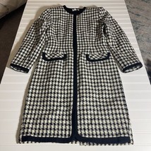 Vintage unbranded Sz 8 White Black Plaid Lined Knit dress pullover - £34.35 GBP