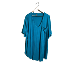 Womens Allegrace Size 4X Teal Blue V Neck Short Sleeve Tunic Top Pocket - £13.06 GBP
