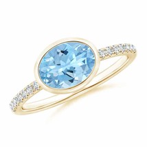 ANGARA Natural Aquamarine Oval and Diamond Ring for Women, Girls in 14K Gold - £1,061.48 GBP
