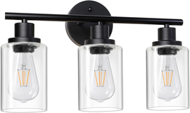 3 Light Vanity Lights, Black Wall Sconce Light with Clear Glass - £51.61 GBP