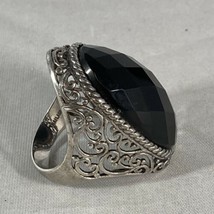 Ken Crafts 925 Sterling Oversized Ladies Cocktail Ring Size 8 Black Agate Onyx - £31.36 GBP