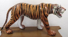 Vintage Genuine Leather Wrapped Tiger Sculpture 32&quot; Long - £93.83 GBP
