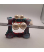Vintage Richelieu faux pearl dangle double pearl Clip On Screw earrings - $10.80