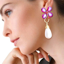 Purple Flower Pearl Teardrop Earrings - $16.25