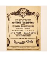 1957 Harrah&#39;s Club Johnny Desmond Show Advertisement Louis Prima Tahoe D... - $42.03 CAD