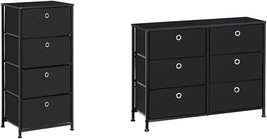 Songmics 4-Tier Dresser Units Storage Cabinet With 4 Easy Pull Fabric, Black - £125.85 GBP