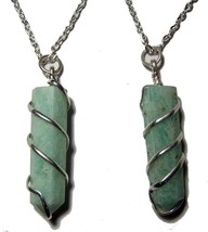 2 AMAZONITE COIL WRAPPED 18 INCH SILVER LINK CHAIN NECKLACE rocks UNISEX... - £7.40 GBP