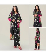 Pakistani Black long Gown shirt Style  3pcs grip printed Dress,M - $120.88 CAD