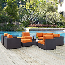 Convene 10 Piece Outdoor Patio Sectional Set Espresso Orange EEI-2169-EXP-ORA-SE - £2,972.58 GBP