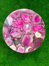 18&quot; Round Pink Stone Coffee Table Top Crystal Handmade Furniture Side Table Deco - £350.04 GBP