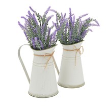 Set Of 2 Artificial Lavender Flowers In Milk Jug Vase For Farmhouse Decor, 15&quot; - £41.57 GBP