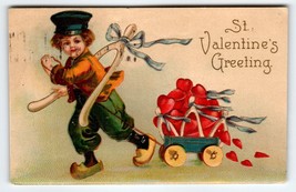 Valentine Postcard Unsigned Ellen Clapsaddle Dutch Boy Hauls Hearts Wagon 1909 - £12.90 GBP