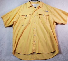 Columbia PFG Fishing Shirt Mens Large Yellow Long Sleeve Logo Collar Button Down - £13.42 GBP