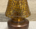 Hammered Copper 9&quot; Tea Light Lamp Candle Holder w/ Mosaic Glass Shade - $67.72