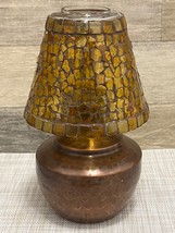 Hammered Copper 9&quot; Tea Light Lamp Candle Holder w/ Mosaic Glass Shade - £53.03 GBP
