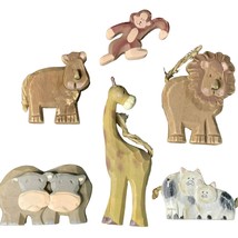 Circus Zoo Animal Figurines Wooden Hand Carved &amp; Painted Folk Art 6 Pcs (B) - $480.31 MXN