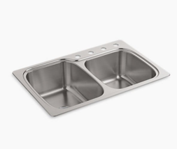 KOHLER 75791-4-NA 33" Double-Bowl Stainless Steel Sink, 4-Hole New, Open... - $272.24