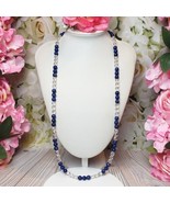 Vintage Clear Faceted Crystal &amp; Sodalite Stone Beaded Necklace - $22.95