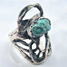 Brutalist 925 Sterling Silver Turquoise Ring Size 8.25 - £56.24 GBP