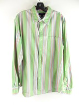 Lands End Green Striped Cotton Long Sleeve Button Up Shirt XL 17 - 17.5 - £19.45 GBP