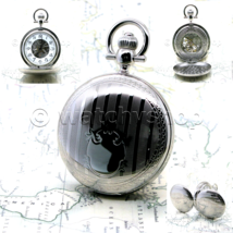 Pocket Watch Mechanical Skeleton Silver Color 47 MM for Men Double Full Hunter - £31.00 GBP