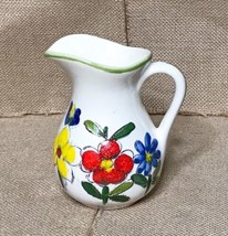 Vintage Brazil Hand Painted Floral Ceramic Creamer Textured Flowers Mini Pitcher - £9.32 GBP