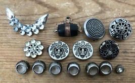Vintage Mid Century Set Mixed Lot 15 Assorted Silver Metal Buttons Pins ... - £19.97 GBP
