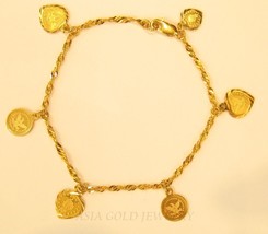 18k Gold Spakling Singapore Twist Bracelet With Charms #64 - £427.69 GBP