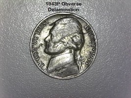 1943P Jefferson War Silver Nickel Obverse &amp; Reverse Delamination {FREE SHIPPING} - £15.03 GBP