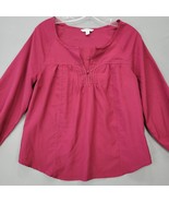 American Eagle Women Shirt Size M Red Brick Preppy Slit Back 3/4 Sleeve ... - £8.55 GBP